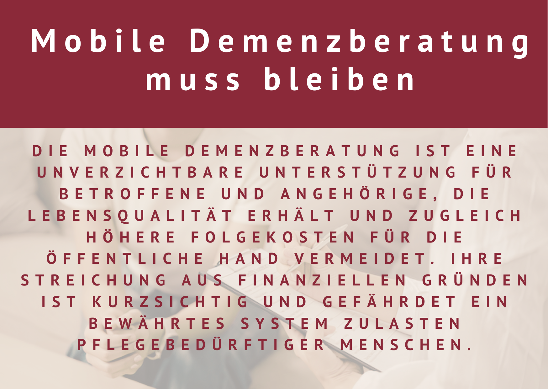 Mobile Demenzberatung muss bleiben!