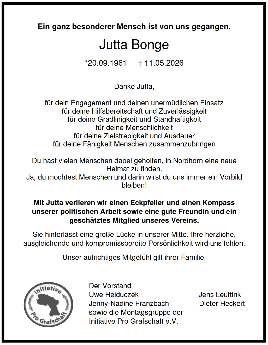 Nachruf Jutta Bonge